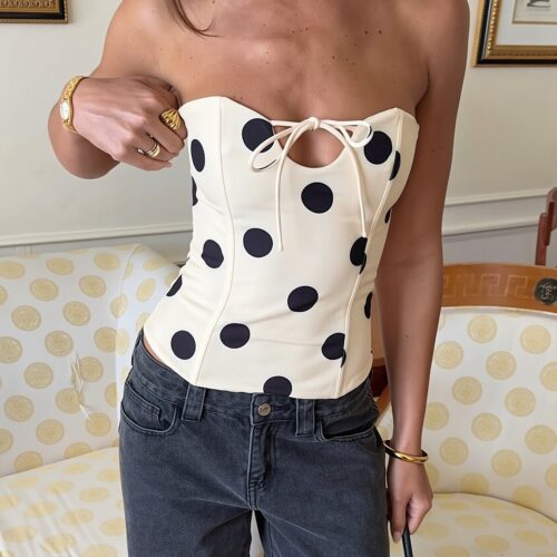 Polka Dot Strapless Crop Top Sexy Slim Fit Layering Blouse